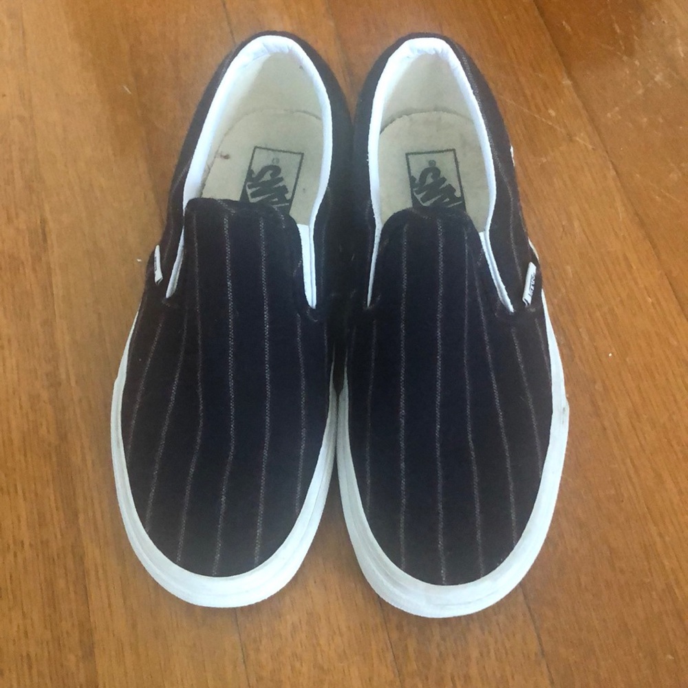 Vans Slip Ons Flannel Black & Burgundy Striped 7.5